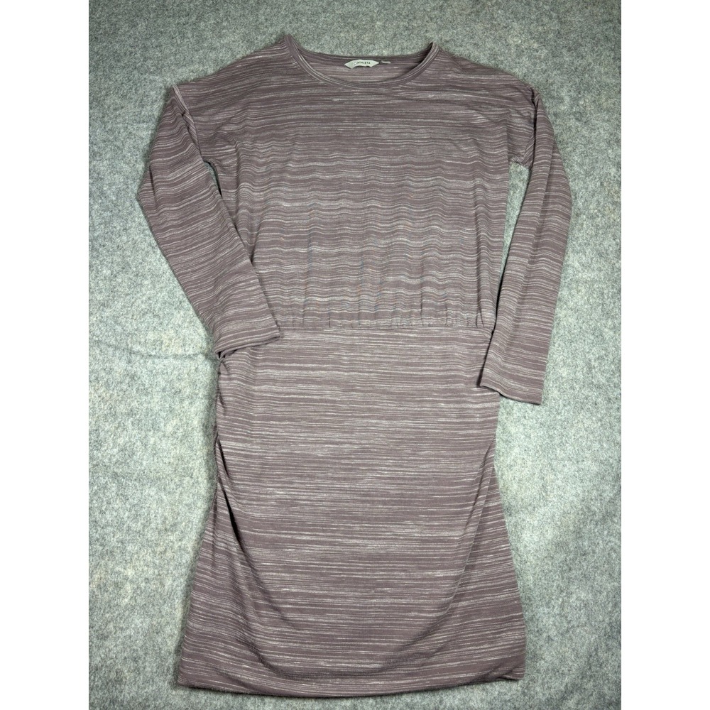 Athleta Dress Womens S Purple Striped Avenues Ruched Sides Athleisure Stretch